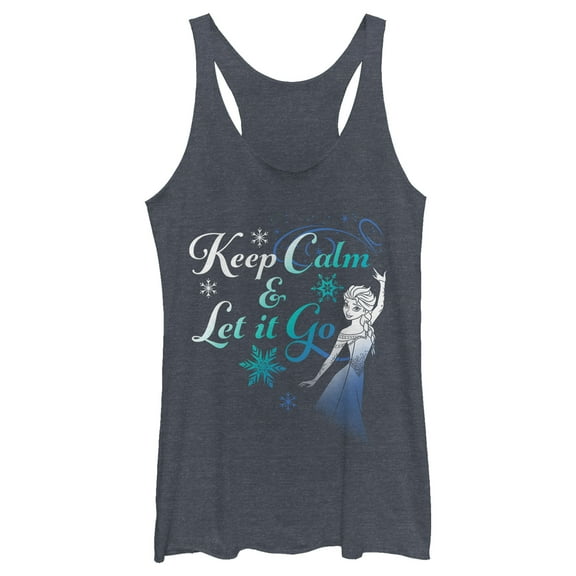 Women's Frozen Elsa Keep Calm Racerback Tank Top Navy Blue Heather Large