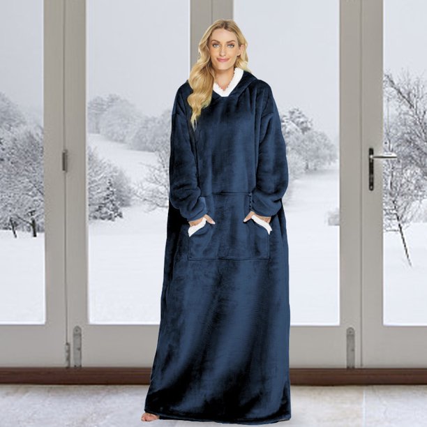 Sudadera Mujeres Hombres Manta Sudadera con capucha Estilo casual Bolsillo Manga larga Cremallera Ropa de dormir Traje Cgtredaw Azul marino Única para Mujer