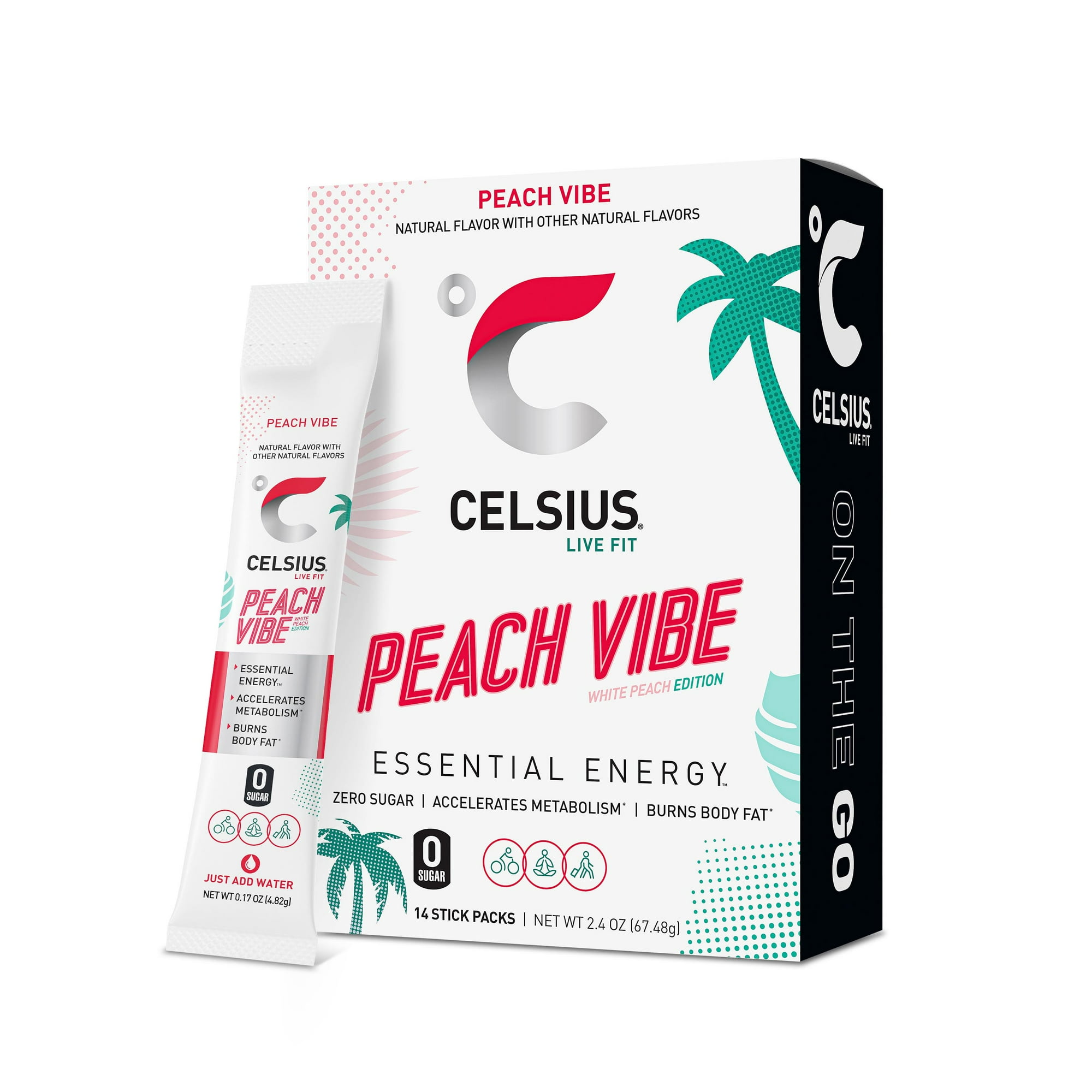 CELSIUS On The Go Energy Drink Mix, Peach Vibe (14 Stick Pack)