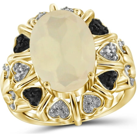 JewelersClub 5-1/2 Carat T.G.W. Moonstone and Black and White Diamond Accent 14kt Gold over Silver Ring