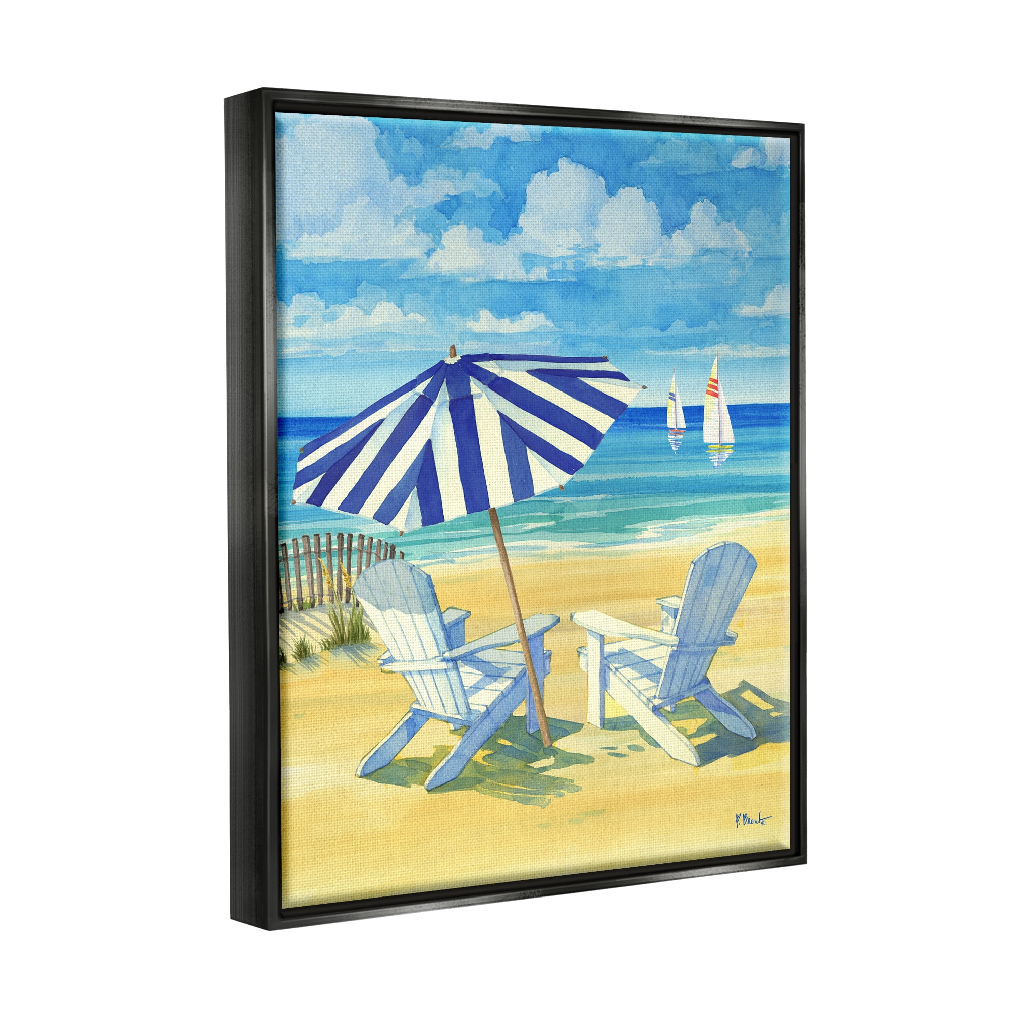 Stupell Industries Summer Shade Beach Scene Nature Painting Black Floater Framed Art Print Wall Art, 17 x 21