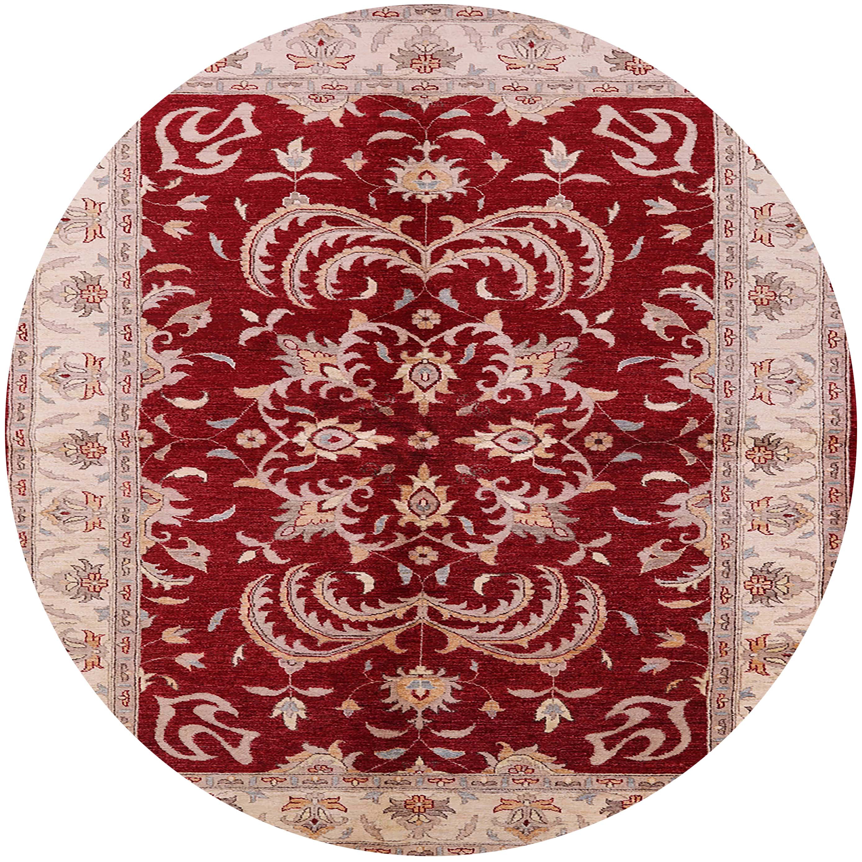 Ahgly Company Indoor Round MidCentury Modern Red Oriental Area Rugs, 8' Round