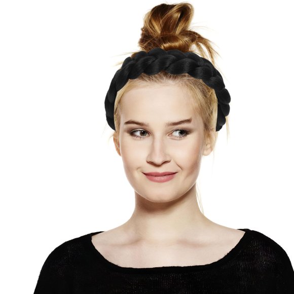 UPOUART 2Pcs Black Faux Braid Headbands Synthetic Braided Hair Bands Adjustable for Casual and Formal Use