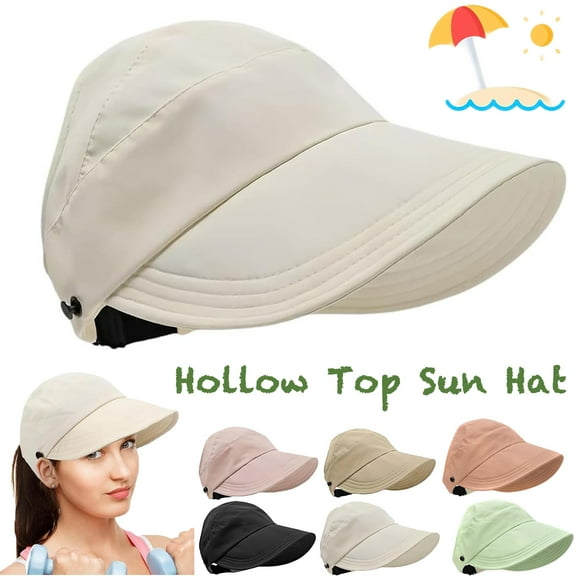 Women Sun Visor Hat Wide Brim Summer UV Protection Beach Cap Foldable Packale Ponytail Beach Hats