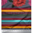 thumbnail image 3 of oneOone Viscose Jersey Fabric Stripe & Floral Panel Decor Fabric Printed BTY 60 Inch Wide, 3 of 3