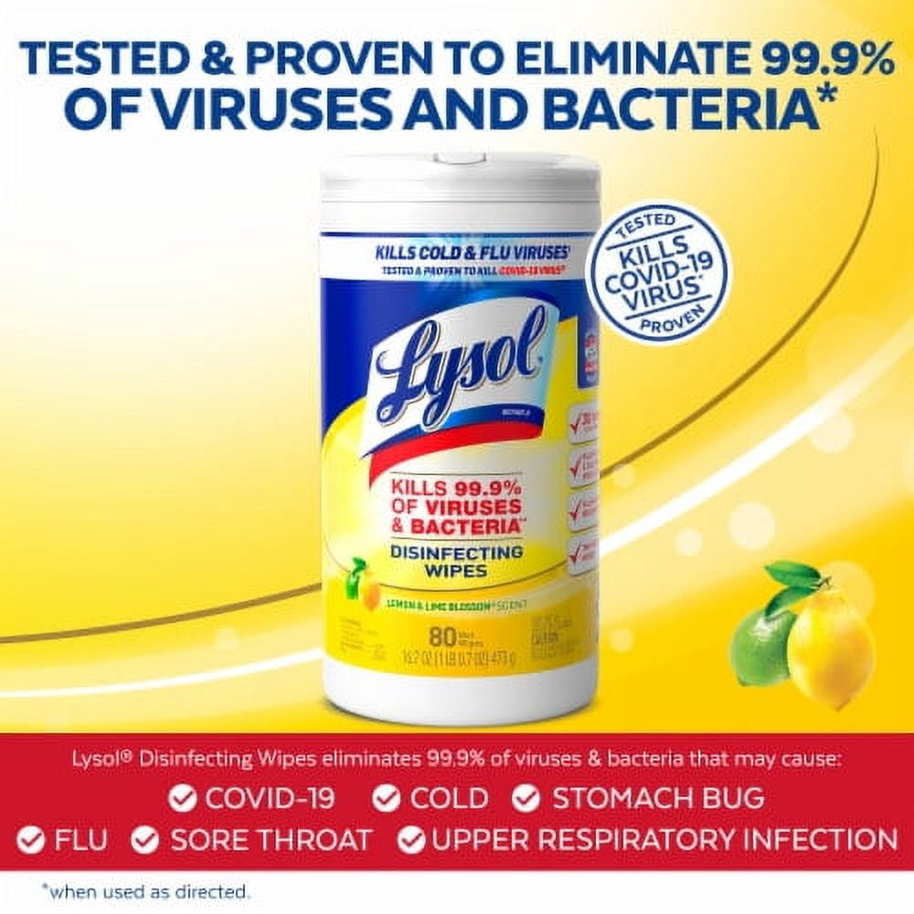 2X-Lysol Disinfectant Multi-Surface and Antibacterial Lemon and Lime Blossom Cleaning Wipes - 80 ct