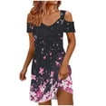 thumbnail image 5 of Mifsaly Womens Mini Casual Dresses Cold Shoulder Short Sleeve V Neck Summer Floral Print Shift Dress Comfy Daily Wear Breathable Flowy Sundress L, 5 of 6