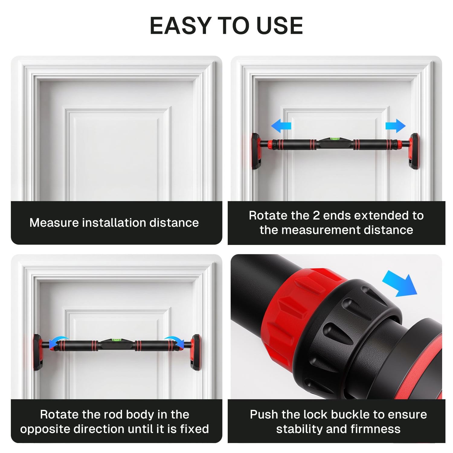 Behome Pull Up Bar for Doorway, Chin Up Bar with Adjustable Width (35.4"-47.2"), 881.8lbs Max Load & Non-slip Locking System, No Screws, No Drilling for Home Gym