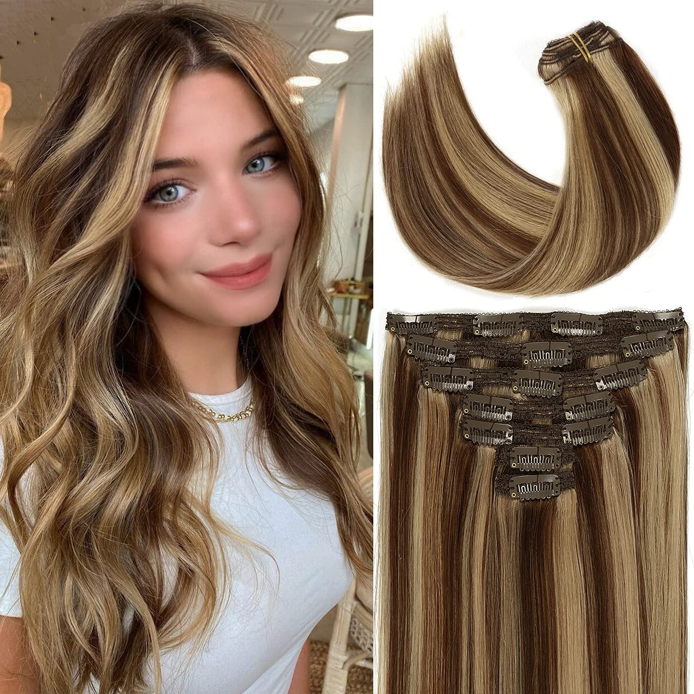 Seamless Clip In Hair Extensions 7 Pieces 20 Inch new pattern Clip Hair  Extensions 140 Gram Color Balayage #12/613 Blonde Clip In Real Hair  Extensions De Cabello Natural Clip Ins 