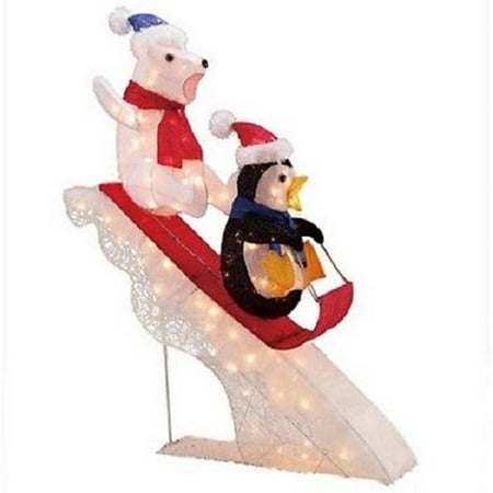 Holiday Time 48" Polar Bear and Penguin Sledding Tinsel 