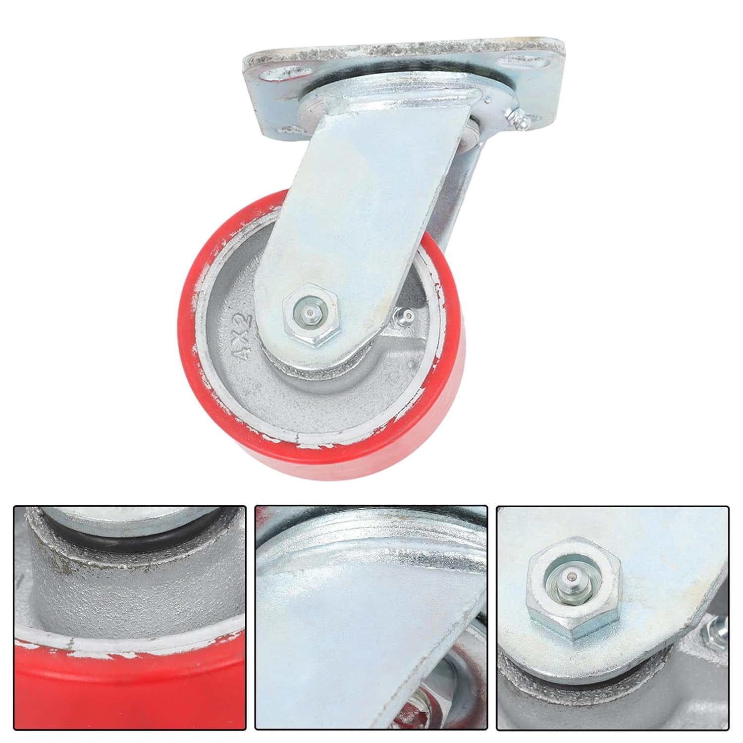 4 Pack Industrial Plate Swivel Caster Wheels 4 Inch 2800 Lbs Load Capacity Heavy Duty Casters Polyurethane Wheel for Furniture, Workbench, Cart