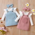 thumbnail image 3 of Gupgi 2 Pcs Ensembles pour Bébés Filles Doux à Manches Longues Col Rond Barboteuse Poche avant Jupe à Bretelles, 3 of 7