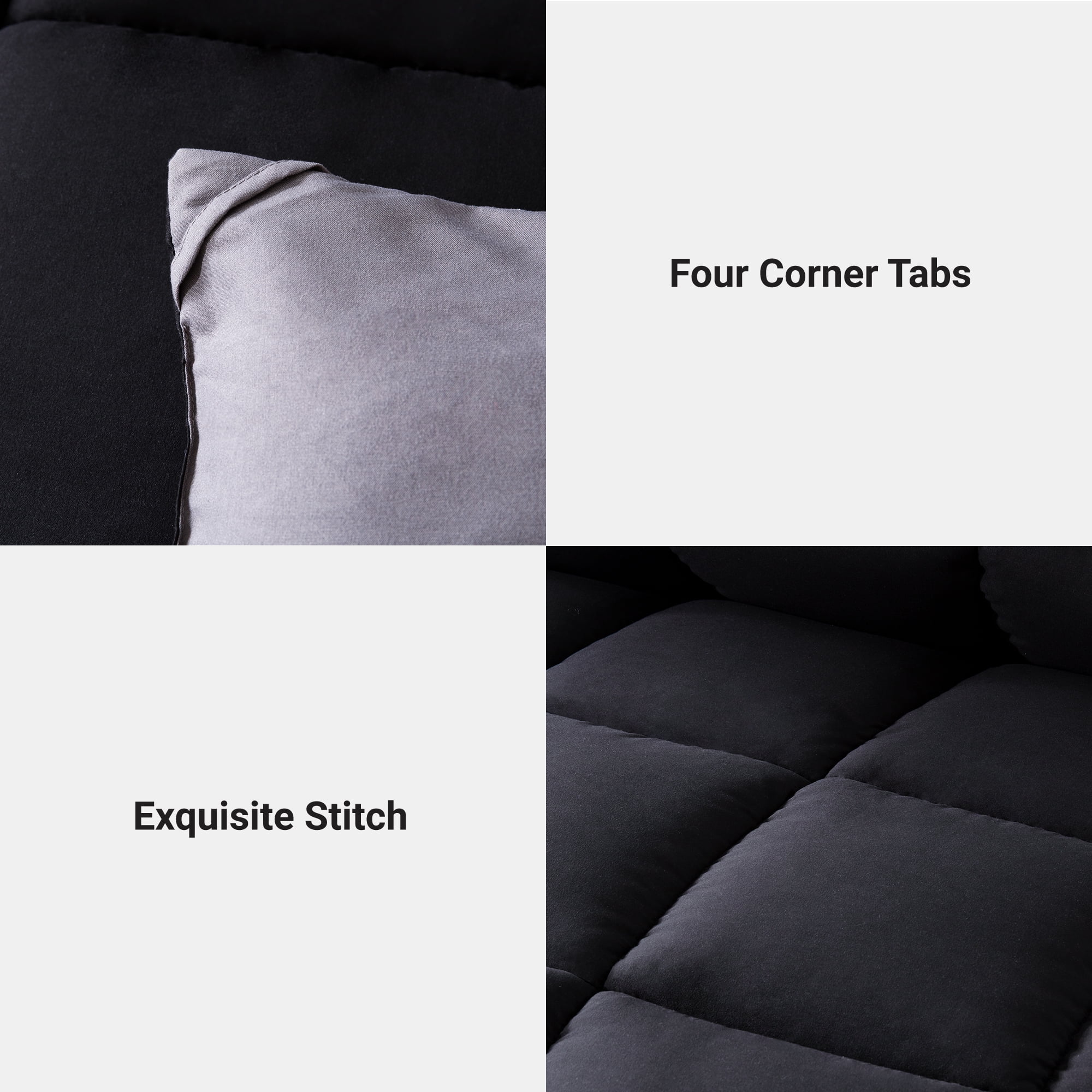 Yalamila Queen Size Comforter Set 3-Piece All-Season Down Alternative Reversible Comforter Set,Black/Grey,200GSM Cooling Quilted Duvet Insert,95 GSM Soft Cover Bed in a Bag