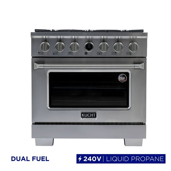 36 in. 5.2 cu. ft. 6 Burners Dual Fuel Range for Natural Gas in Stainless Steel.