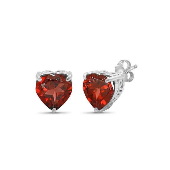 JEWELEXCESS 3.40 CTW Genuine Garnet Heart Earrings in Sterling Silver