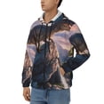 thumbnail image 3 of Wukai Sunset Cliff Dinosaur Print Men's Zip-Up Hoodie,Fleece Full-Zip Hoodie for Men, Hooded Sweatshirt-3X-Large, 3 of 5