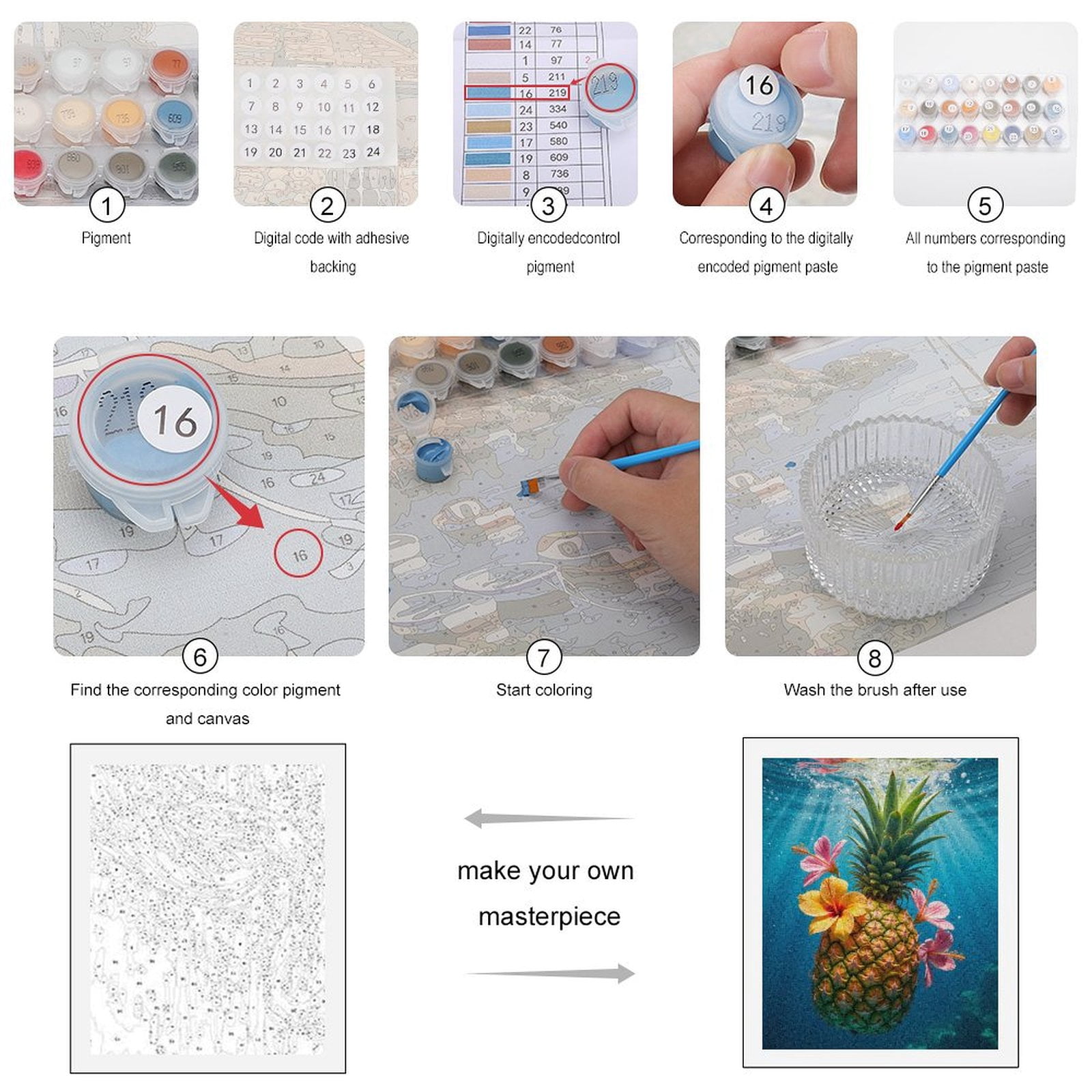 Paint By Numbers Kit for Adults Beginner - Underwater Pineapple Blooming Hibiscus DIY Canvas Painting Kits for Adults, Frameless Paint By Number for Adults for Home Wall Decor 16x20 Inch