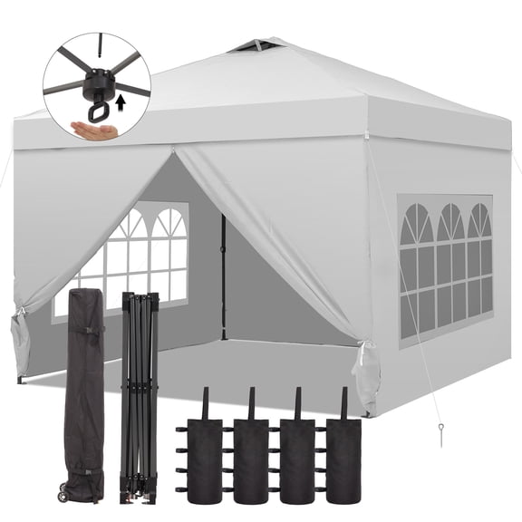 Ainfox 12x12 Pop up Canopy Tent with One Push Setup and Sidewalls,Instant Outdoor Shade Gazebos with Weighted Sandbags,White