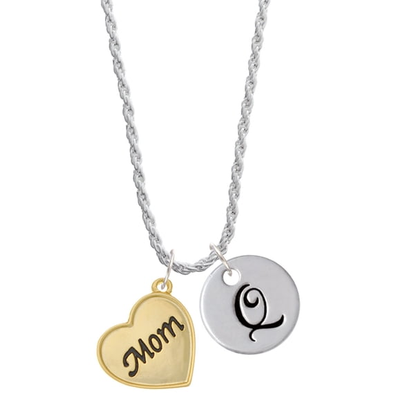 Delight Jewelry Goldtone Script Mom Heart Silvertone Script Initial Disc - Q - Charm Necklace, 20"+3"