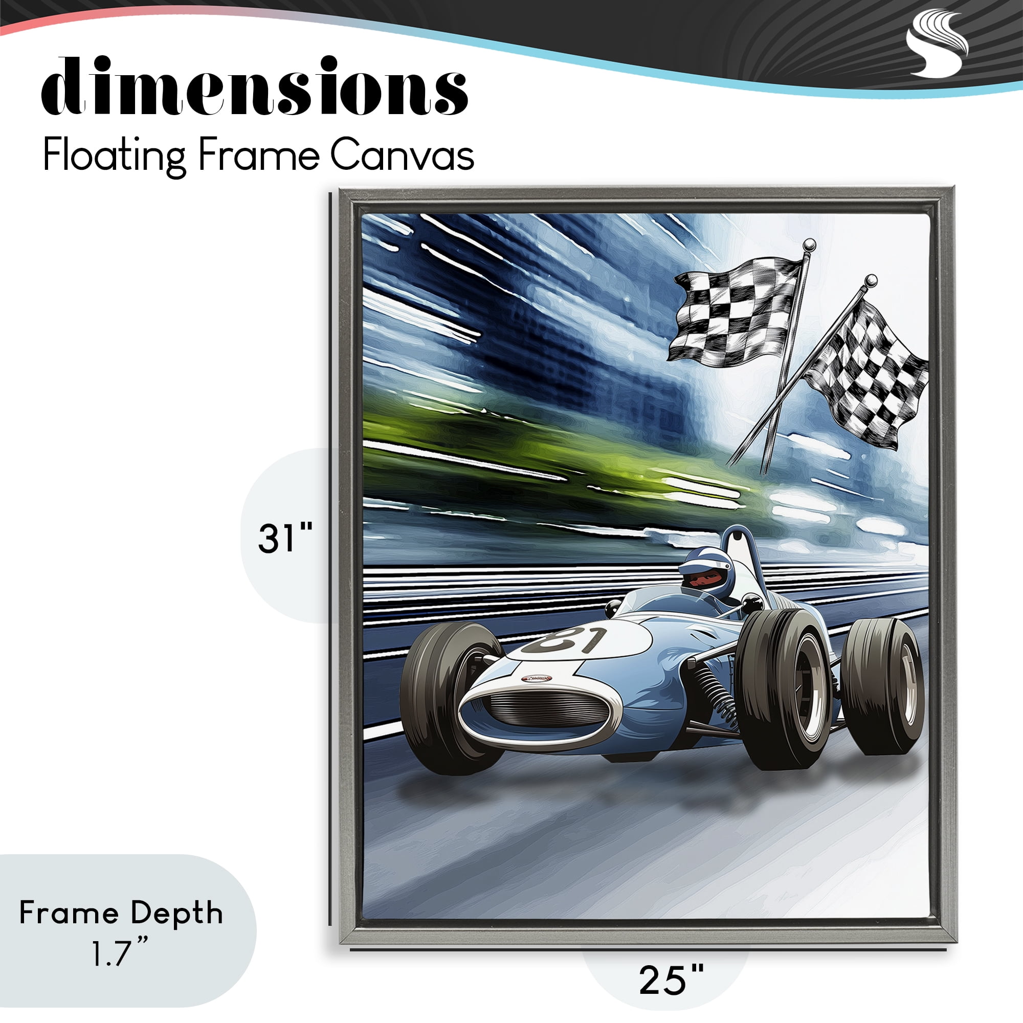 Stupell Industries Speedy Racecar with Flags Gray Framed Floater Canvas Wall Art, design by Christine Simpson Art