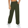 thumbnail image 2 of Pantalones de mujer cintura alta elásticos Color puro cordón bolsillos sueltos deportes pierna ancha tobillo atado pantalones de mujer, 2 of 6