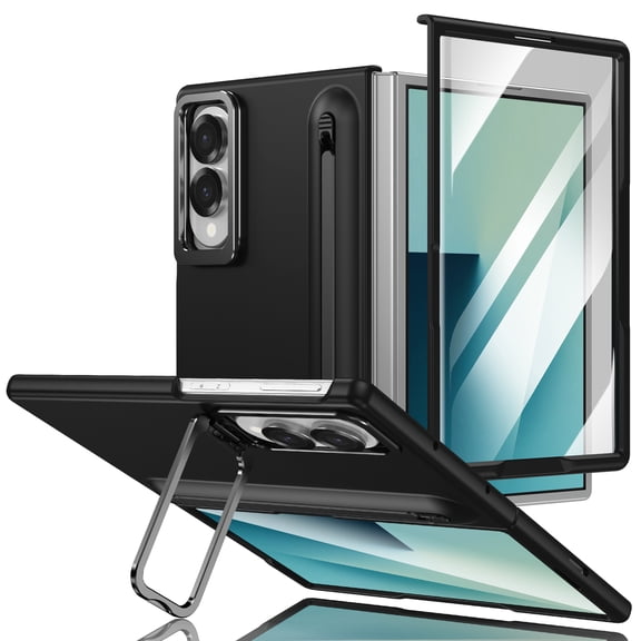Sanwo for Samsung Galaxy Z Fold 8 Case, Hard PC Case with Built-in Screen Protector, S Pen Holder, Built-in Kickstand and Shockproof Protection,Black