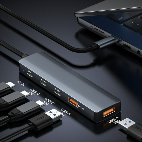 USB C Hub, 5 Port USB 3.2 Hub with 10Gbps Data Transfer and 5V USB-C Power, 2 USB-A & 2 USB-C Data Ports for MacBook Pro/Air, iPad Pro, iMac, Surface, XPS and More