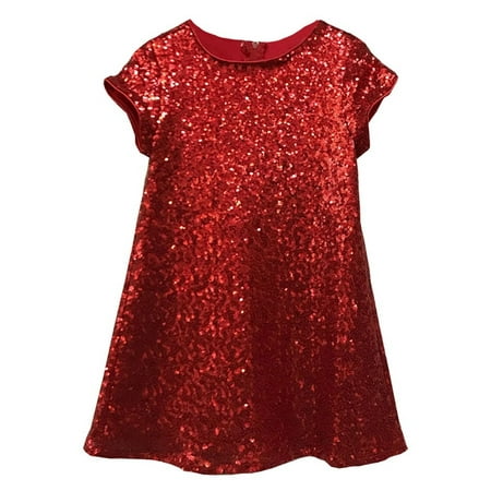 Girls Red Sparkle Sequin Katy Short Sleeve Shift Party