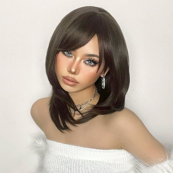 Fanty wig, female wig, long straight hair, gradient color on the top of the head, golden bangs, European and American internet famous wig, headband, feminine temperament