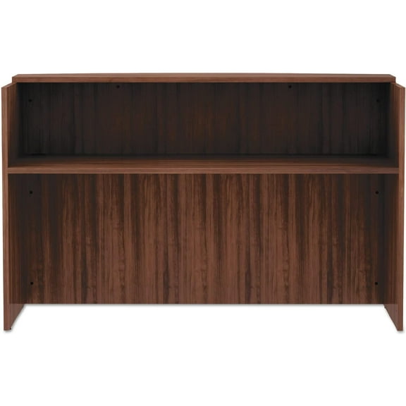 Modern Walnut Reception Desk with Transaction Counter - Ideal for Business Transactions