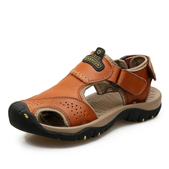 EQWLJWE Sandals Men Outdoor Leather Non-slip Anti-kick And Anti-collision Beach Sandals