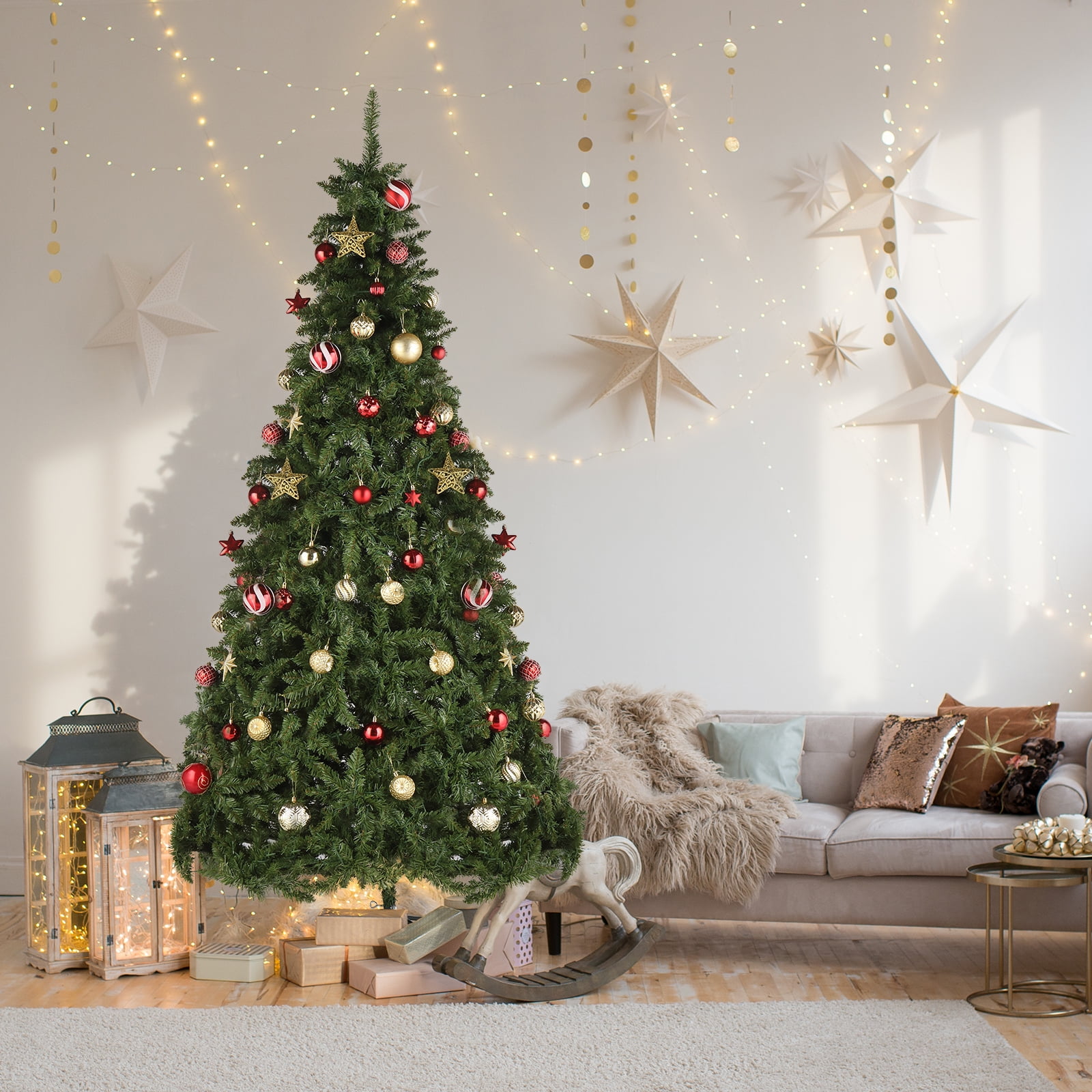 Kepooman Christmas Tree, Xmas Tree,6.5/7.5 Feet Artificial Cypress Christmas Tree Pre-lit Hinged-7.5 ft