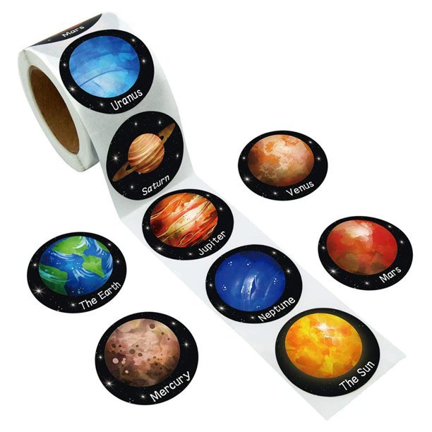 500 Uds./rollo de Pegatinas de Planeta, Etiquetas de Redondas, Sello de Regalo, Favores de Fiesta A SM SunniMix Etiqueta de pegatinas de planeta