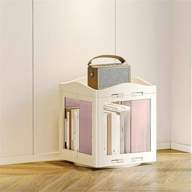 360° Rotating Bookshelf Foldable Transparent Bookcase Movable Multi Layer Display Cabinet for Living Room Study,Fit Most Home