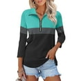 thumbnail image 2 of Women's V Neck Polo Shirt 3/4 Sleeve Quarter Zip Collared Tops Color Block Casual Dressy Fall Ladies Blouses, 2 of 5