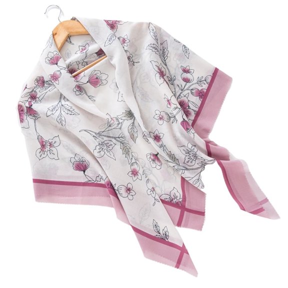 Flower Print Hijab Laser Cut Edge Headscarf Premium Cotton Voile Soft Fashion Square Scarf