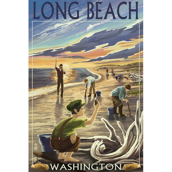 Long Beach, Washington, Clam Diggers (12x18 Wall Art Poster, Room Decor)