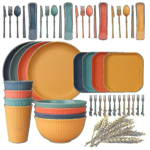 Juego de vajilla irrompible de 48 piezas para 4 personas juego de platos y cuencos para acampar juegos de cena para picnic S Walmart en linea