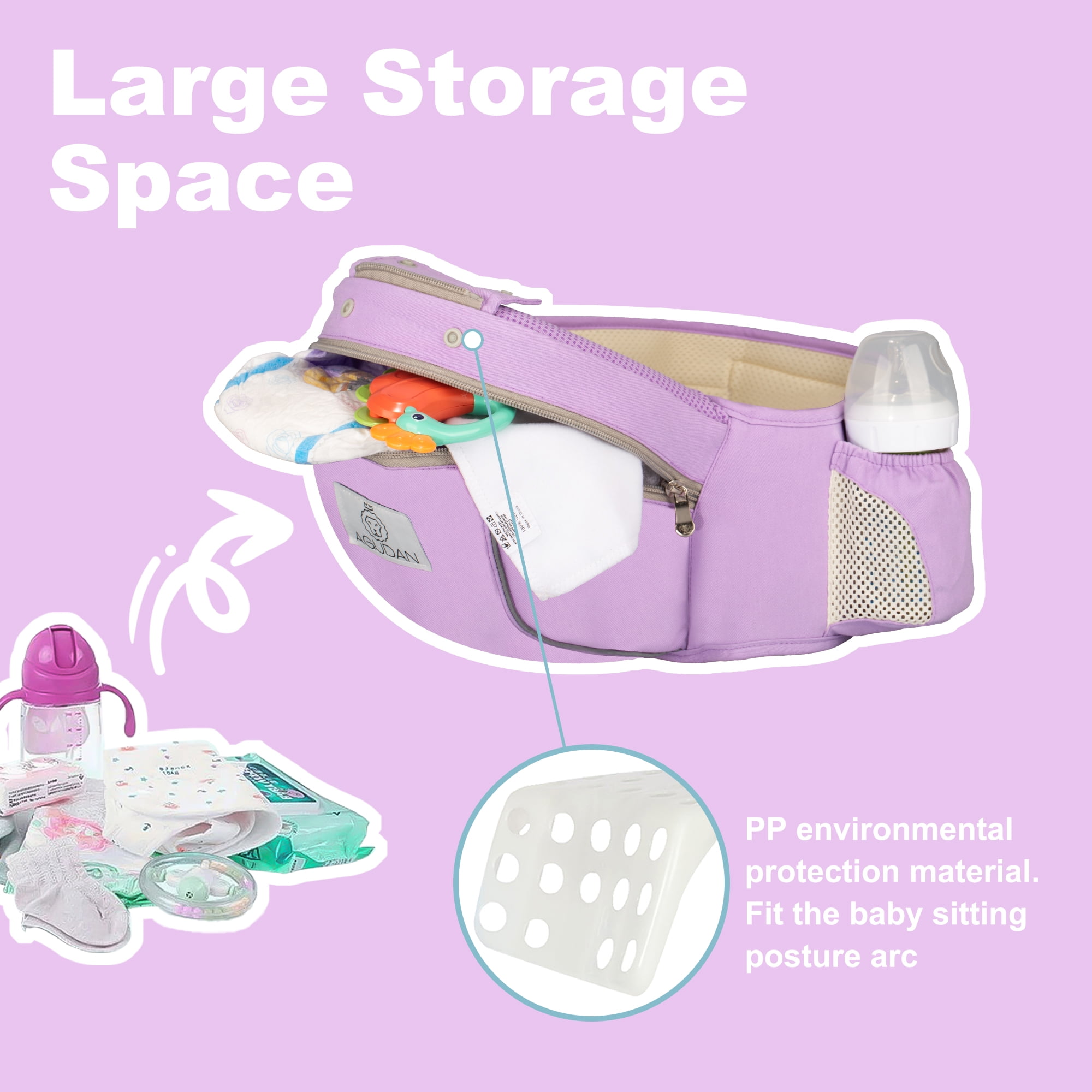 AGUDAN Baby Carrier with Hip Seat, 6 in 1 Ergonomic Unisex Waist Stool, 0-36 Months