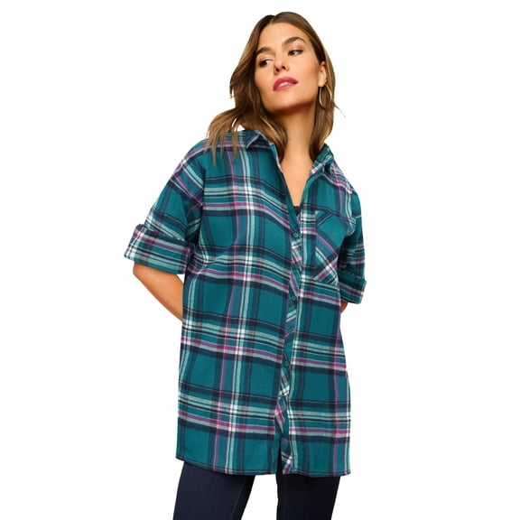 Roaman's Women's Plus Size Plaid Flannel Tunic
