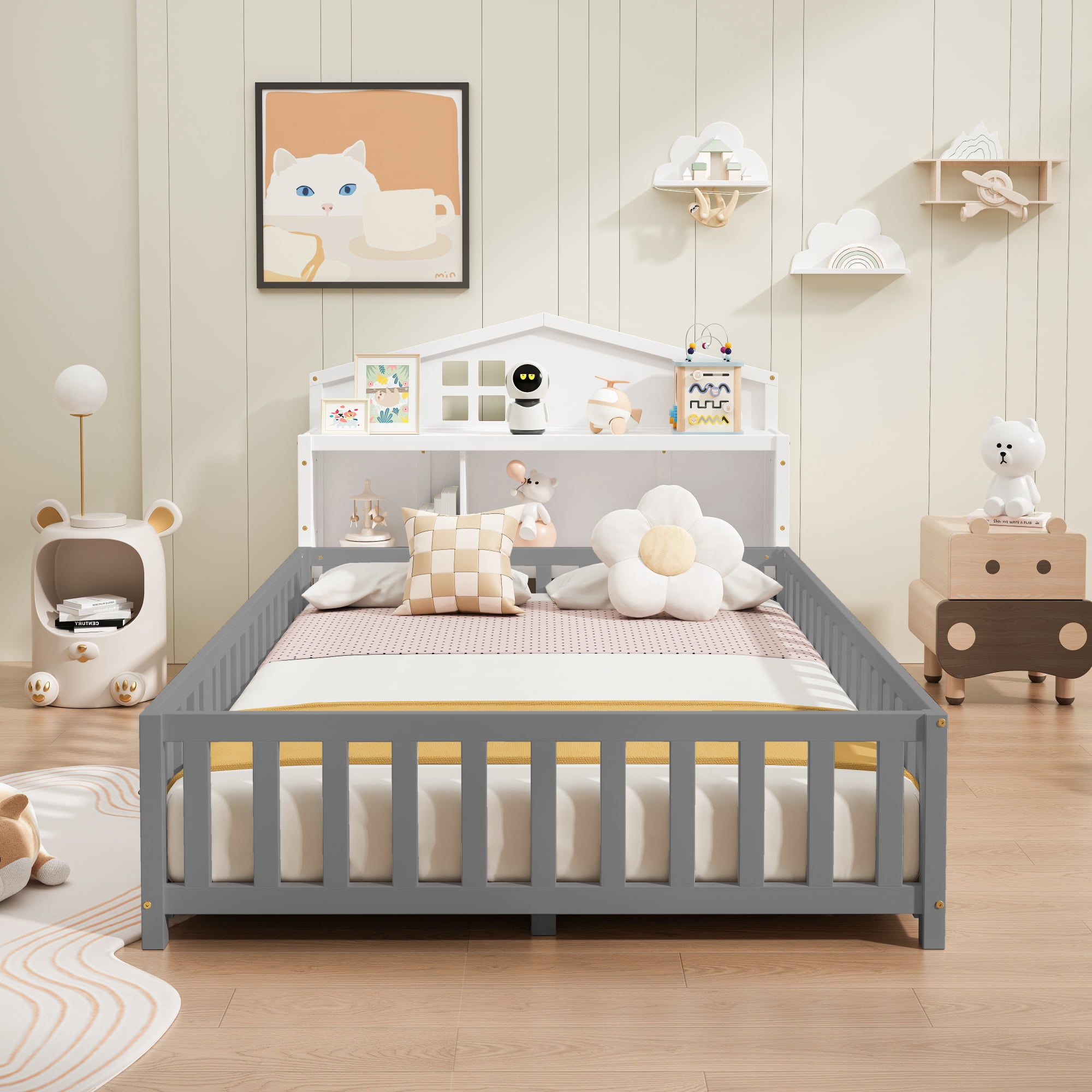 Jopath Headboard for Full Size Bed with Storage Shelf,Head Board Floor Bed,Sturdy and Stable,Easy Assembly,White