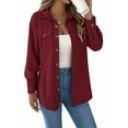 thumbnail image 2 of Womens Corduroy Shacket Blouses Button Down Shirts Pocket Long Sleeves Tops Jacket Coats Wine Red S, 2 of 6