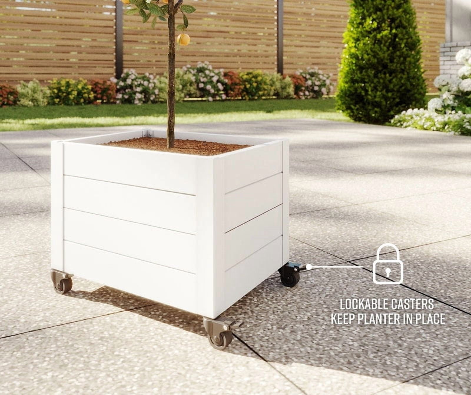 Classic 22" L x 18" W x 18" H Vinyl Planter with Wheels, White