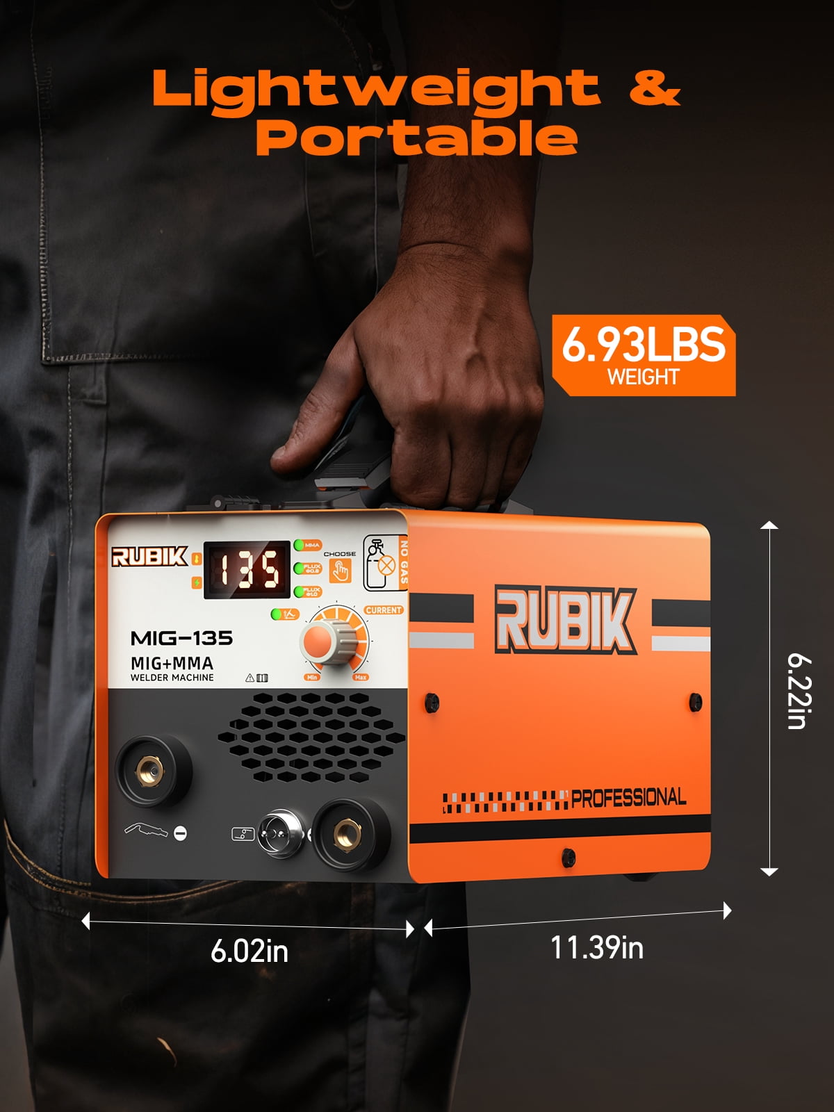 Rubik 135A Welder 3-in-1 Welding Machine Supports MIG 110V Welding Machine with IGBT Inverter, LCD Digital Display MIG/Lift TIG/Stick Capabilities