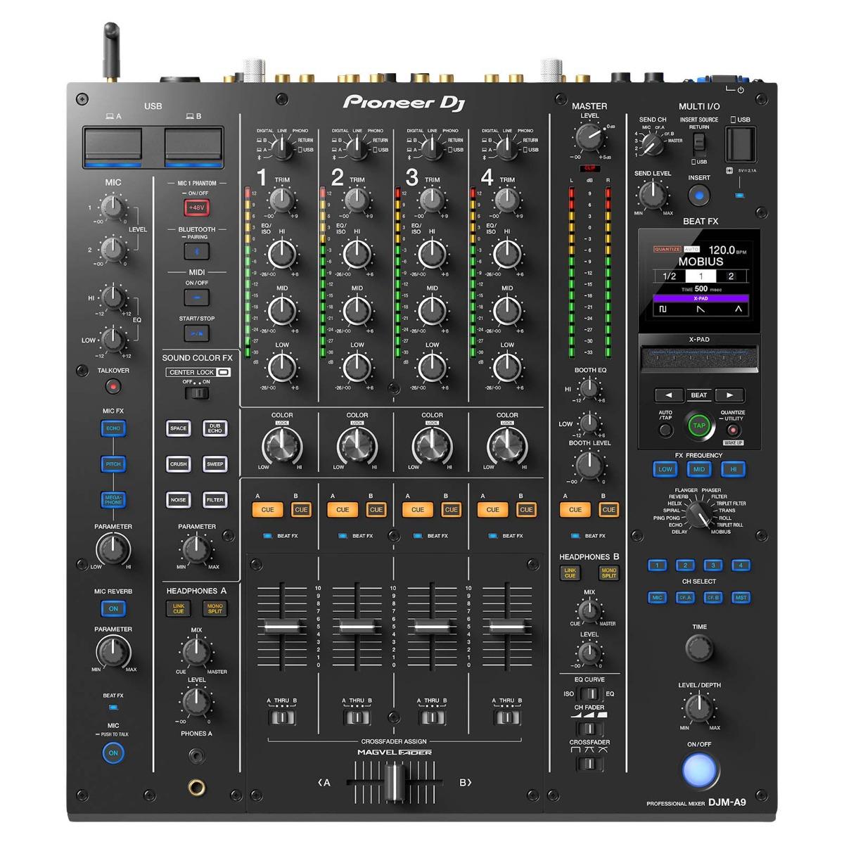 Pioneer DJ DJM-A9 4-Channel Professional DJ Mixer with Black Laptop Platform Carrying Case Package