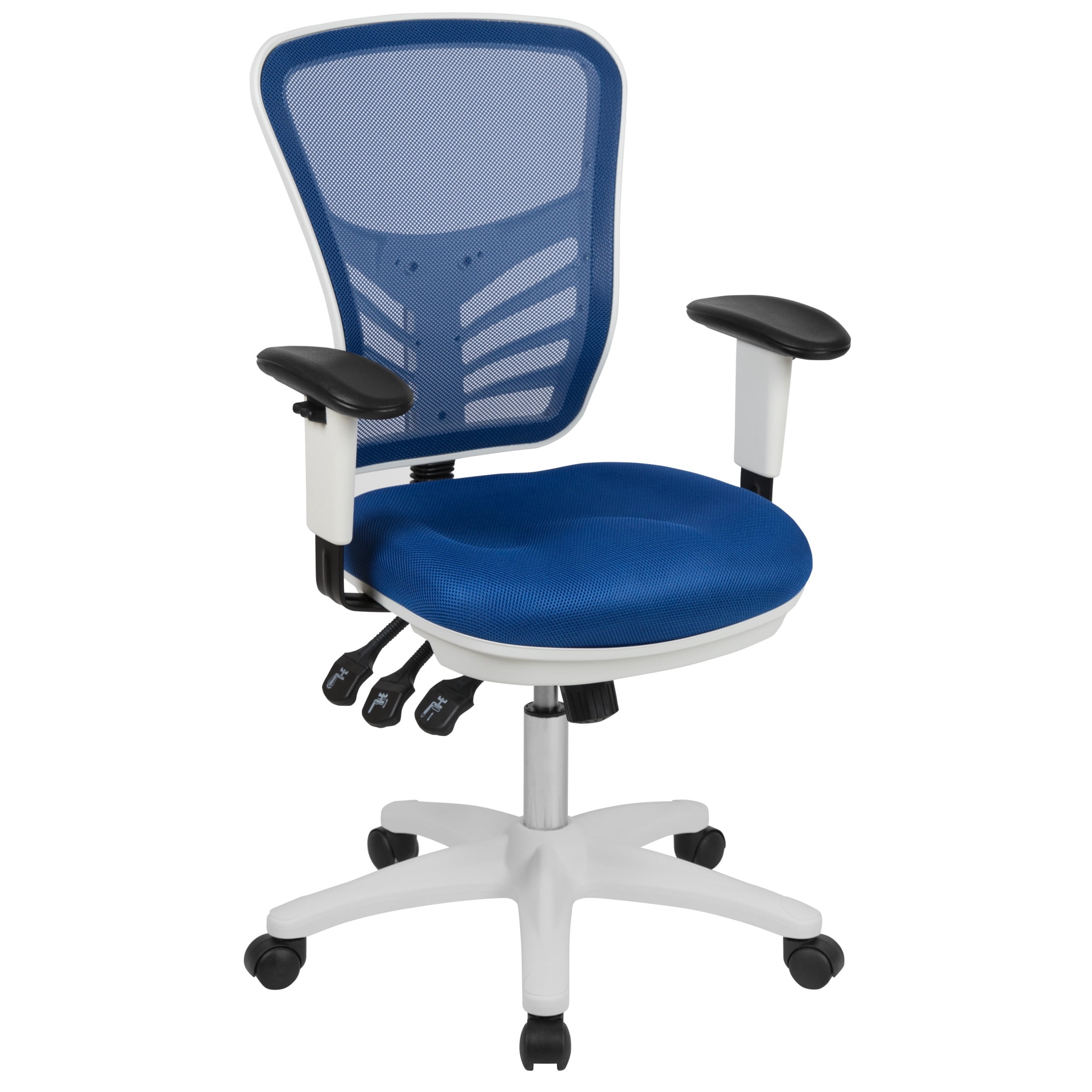 Emma + Oliver Mid-Back Blue Mesh/White FrameMultifunction Ergonomic Office Chair with Arms