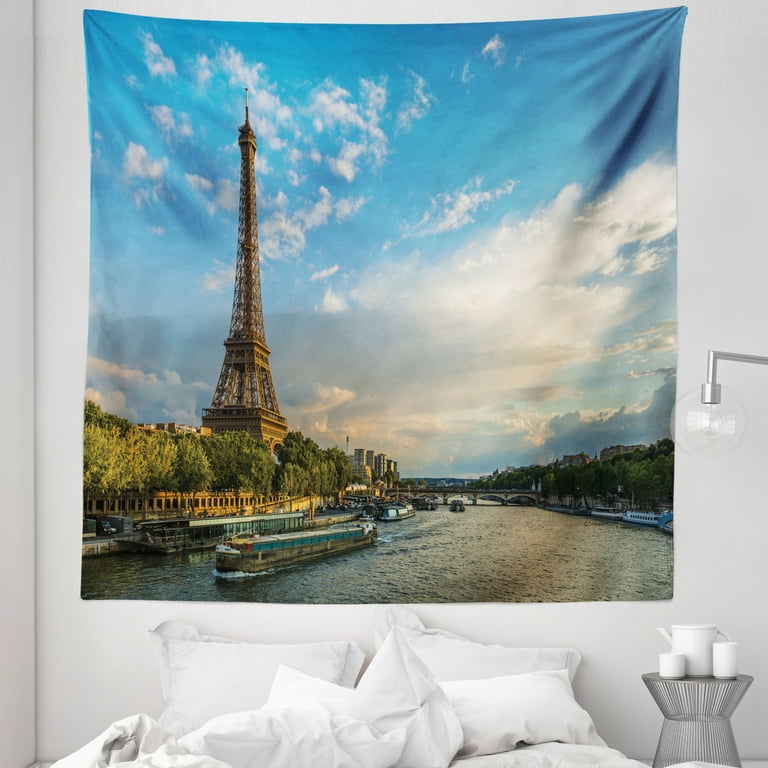 Eiffel Tower Tapestry Sunset over Eiffel Tower and Seine River Paris France Nature Scene Fabric Wall Hanging Decor for Bedroom Living Room Dorm 5