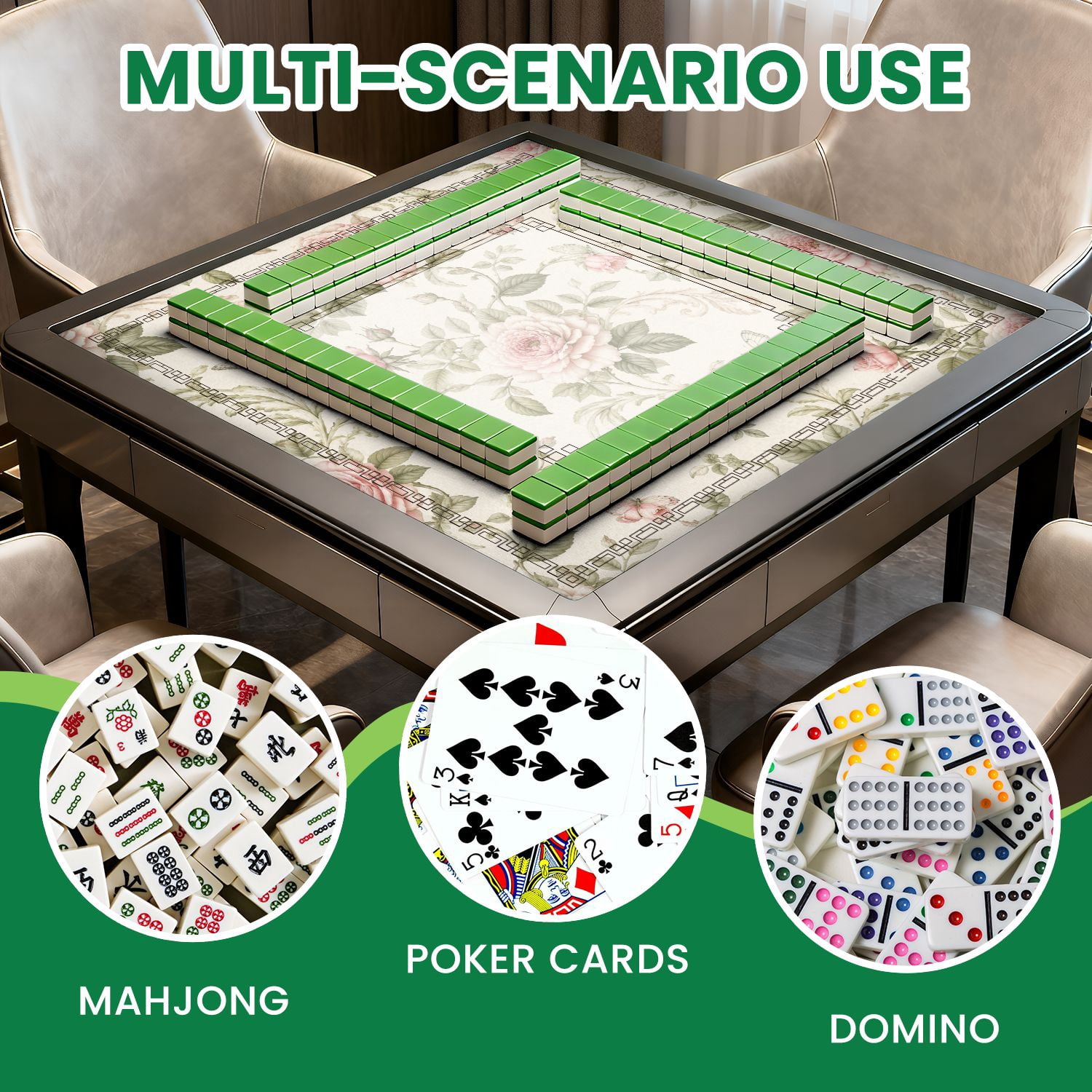 Mahjong Mat 31.5" x 31.5" Vintage Floral Pink Roses Butterflies Beige Non-Slip Noise Reduction American Mahjong Tiles Table Cover for Dominoes Poker Card Board Games Gift
