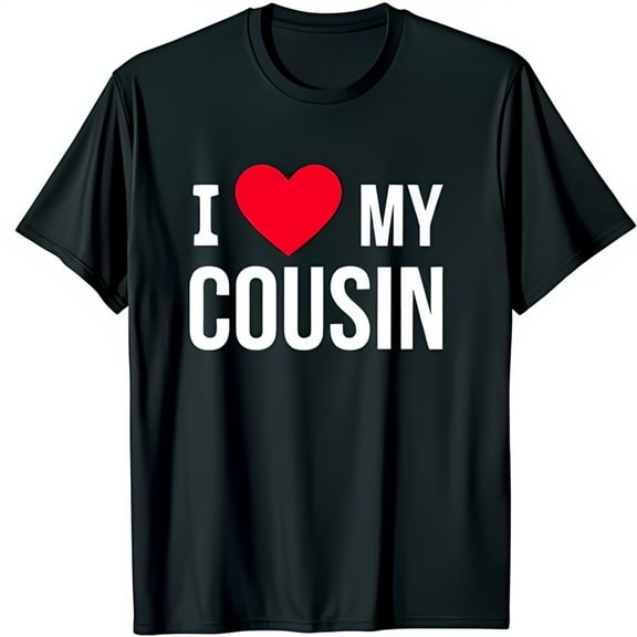 Black T-Shirt with Heart Graphic I Love My Cousin Design for Everyday Comfort