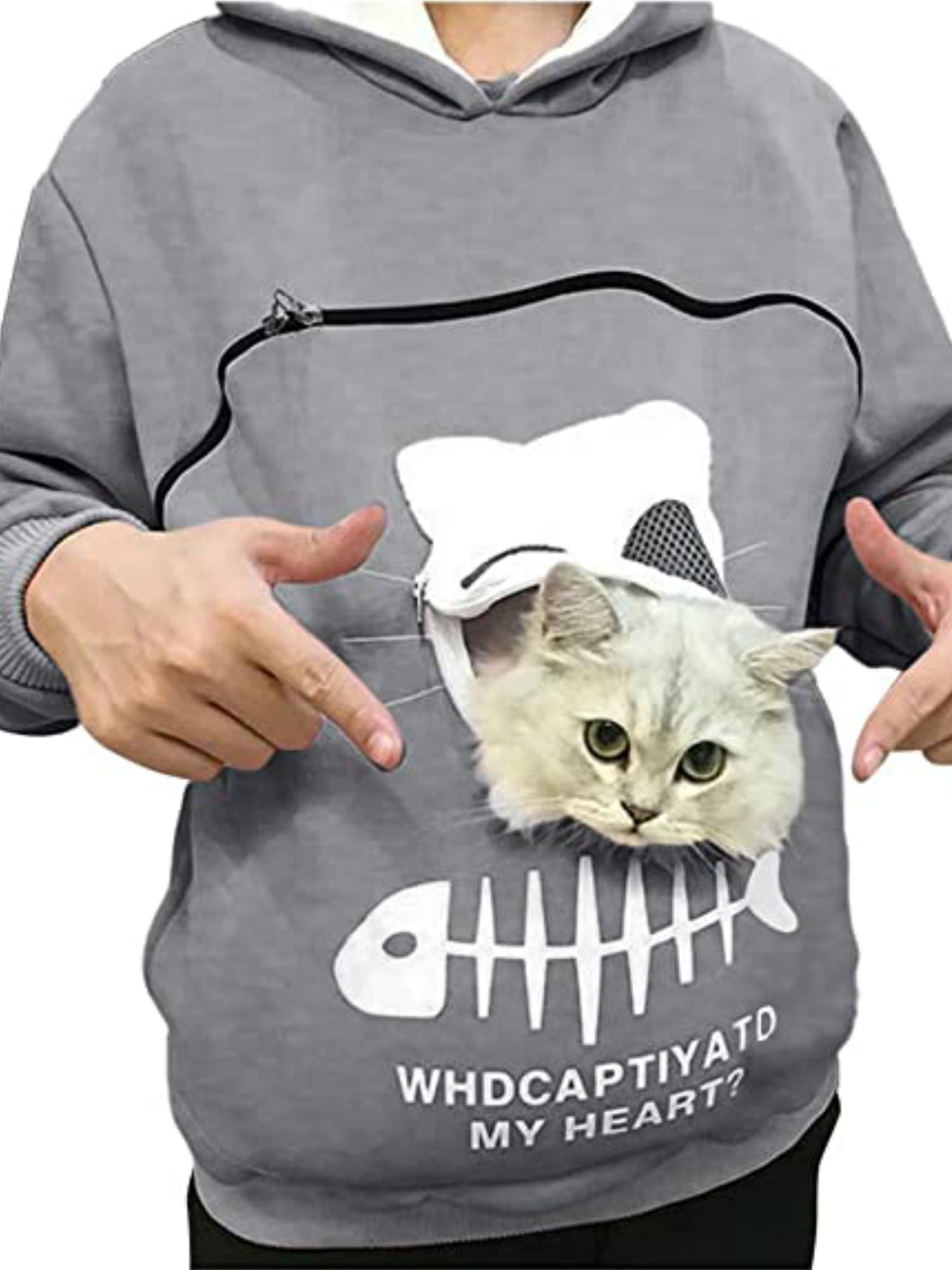 Womens Sweatshirt Pet Holder Kangaroo Pouch Hoodie Sweater Cat Dogs Carrier Blouse L, Beige 